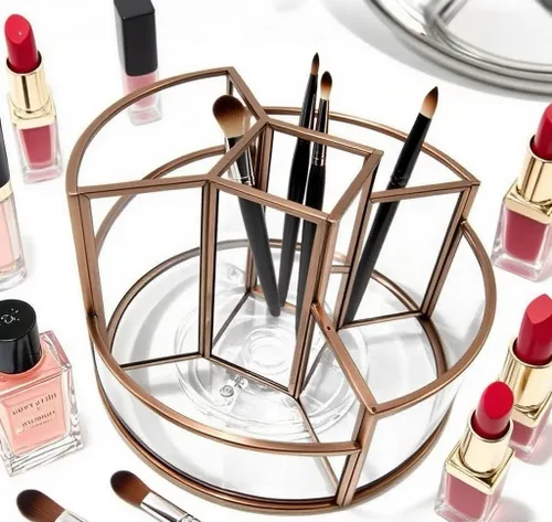 Miniatura 8 de Soporte para brochas de maquillaje giratorio de 360°, organizador de maquillaje, bandeja de perfume, organizador de baño y almacenamiento
