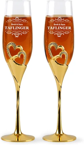Miniatura 17 de Flautas de champán de diseño único para la novia y el novio, flautas de champán personalizadas de la decoración del corazón, juegos de tazas