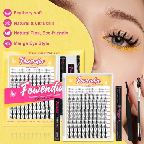 Miniatura 4 de Kit de racimos de pestañas Fowendia Wanna Be 8-18mm, racimos de pestañas de manga de hadas, kit de extensión de pestañas DIY, impermeable, racimos