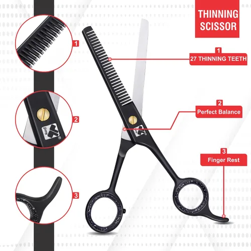 Miniatura 4 de Jimy Tijeras profesionales para adelgazar el cabello de 6.5 pulgadas, acero inoxidable negro ultra afilado, tijeras para adelgazar el cabello