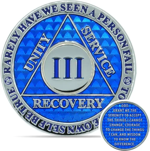 Miniatura 64 de Moneda de sobriedad de 10 años Chip AA Legacy Ficha de aniversario de recuperación de triplaca gruesa (Aqua)