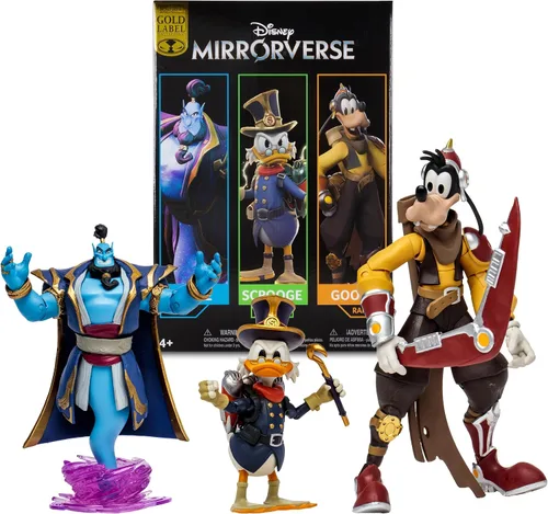 McFarlane Toys - Disney Mirrorverse Genie Scrooge McDuck de 5 pulgadas y Goofy 7 pulgadas, figura de acción 3 unidades, etiqueta dorada, exclusiva