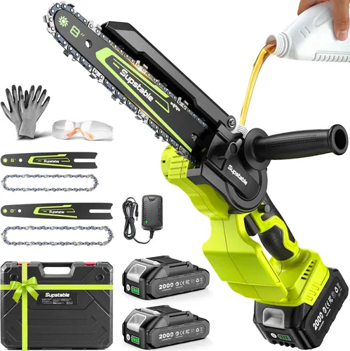 Mini motosierra inalámbrica, motosierra eléctrica de 8 pulgadas y 6 pulgadas, funciona con pilas, 1000 W sin escobillas de mano con 2 baterías,