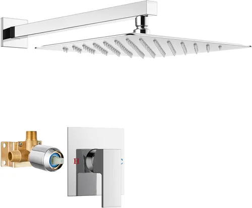 Miniatura 12 de Airuida Juego de grifo de ducha para baño, sistema de ducha de lluvia de acero inoxidable SUS304, mango único con roscas macho, válvula de Níquel