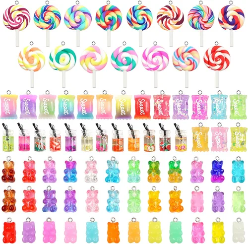 Miniatura 7 de ZOCONE Dije de caramelo colorido, bonitos dijes de resina para hacer joyas, llaveros, collares, pulseras, aretes, suministros de resina para Osos