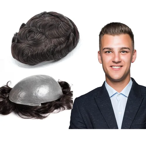 Miniatura 19 de GEXWORLDWIDE GEX 62 colores tupé para hombres 0.002 in piel ultra fina V-loop 8x10 pulgadas cabello humano conjunto gris densidad densidad densidad