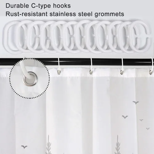 Miniatura 6 de Cortina de Ducha y Ventana, Cortina Verde y Gris de Bosque Pequeña y Corta Impermeable para Baño con Ganchos, 30x36 Pulgadas