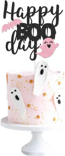 Decoración de pastel de Happy Boo Day de color rosa y negro para decoración de fiesta de cumpleaños de Halloween y niña negra