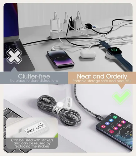 Miniatura 4 de Juego de 32 etiquetas para cables y bridas de silicona para cables, reutilizables, 16 bridas para cables + 16 etiquetas de cable para electrónica