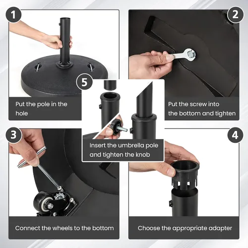 Miniatura 4 de Giantex Base de paraguas con ruedas, soporte de paraguas resistente de 52 libras con 4 ruedas bloqueables y 2 asas para postes de 1.5 a 1.9