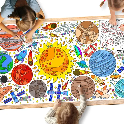 Gatherfun Póster gigante para colorear para pared de aula, versátil póster de actividades para el espacio exterior de 31.5 x 72 pulgadas, cubierta