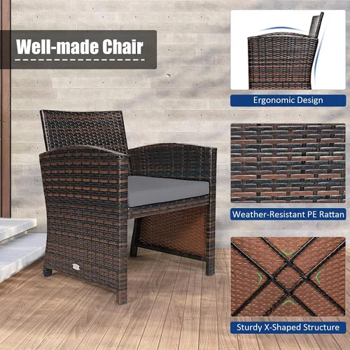 Miniatura 6 de Tangkula Juego de muebles de ratán de polietileno de 3 piezas, juego de conversación de patio con silla y mesa de café de almacenamiento, cojín Gris