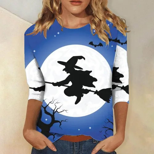 Miniatura 2 de 34 Sleeve Halloween Shirts for Women Cute Round Neck T-Shirt Tops Loose Graphic Tee 2023 Fashion Fall Clothes