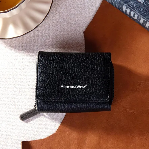 Miniatura 2 de Montana West Cartera para mujer con bloqueo RFID y bolsillo para monedas con cremallera, a negro, Vintage