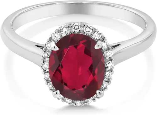 Miniatura 36 de Gem Stone King Anillo de compromiso ovalado de oro blanco de 10 quilates con piedra natal y halo de diamantes Ovalado de 0.354 x 0.276 in Anillo