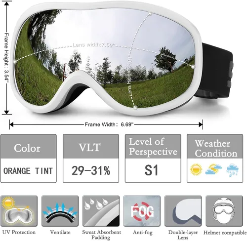 Miniatura 3 de SPOSUNE Gafas de Esquí Sobre Gafas con Lente Doble, Gafas de Nieve Anti-empañamiento Anti-UV para Hombres Mujeres Jóvenes Esquí Moto de Nieve Marco