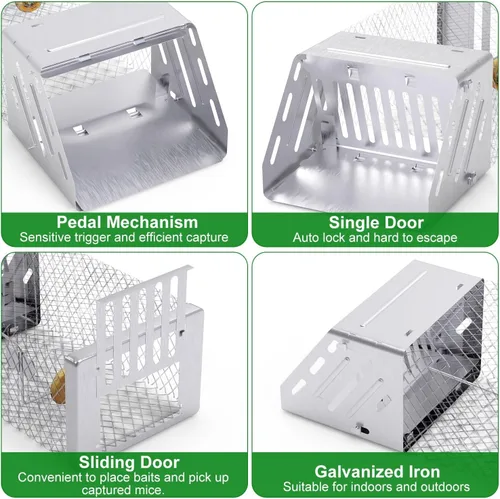 Miniatura 7 de Trampa humana para ratas, jaula automática continua para ratones, jaula de trampa de animales vivos de una sola puerta para interiores y exteriores