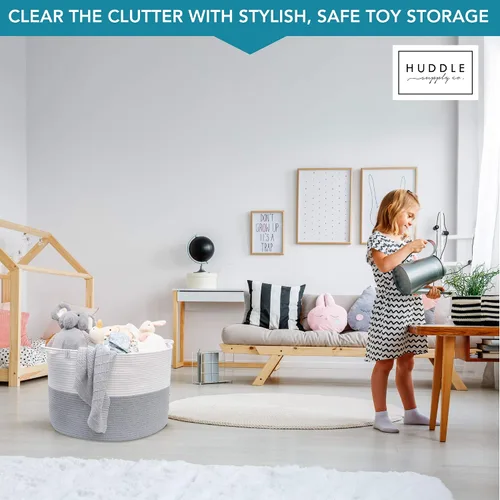 Miniatura 7 de Cesta grande lavable XXXL para manta de 85 litros, 2 unidades, hechas a mano, canastas tejidas decorativas para almacenamiento, suave y duradera
