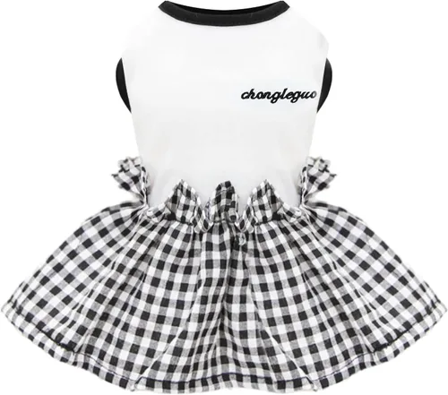 Miniatura 8 de PETCARE Vestido clásico para perros pequeños, vestidos negros a cuadros para perros, suave y lindo vestido de verano para cachorros, camisa Shih Tzu
