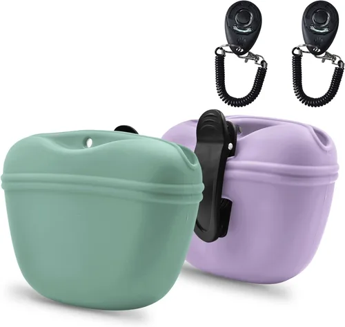 Miniatura 22 de AUDWUD Bolsa de Silicona para Premios de Perro, Con Clicker de Entrenamiento para Perros, Contenedor de Entrenamiento Portátil con Clip, Conveniente