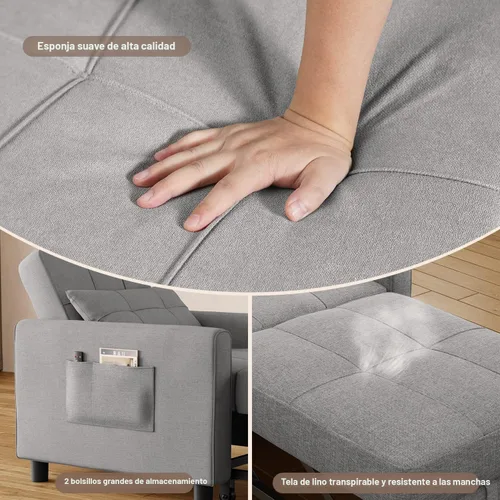 Miniatura 7 de Aiho Silla Cama Convertible, Sofá Cama 3 en 1 con Diseño Ajustable, Almohada y Bolsillo - Cama Extraíble para Apartamento, Gris Claro