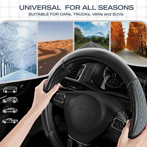 Miniatura 7 de Skechers - Funda para volante de cuero con amortiguación máxima, funda universal de 14" 1/2-15" para proteger el volante del automóvil para hombres