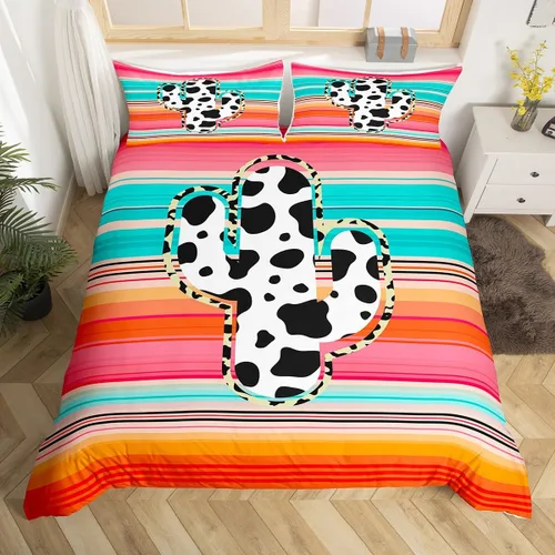 Miniatura 27 de Manfei Juego de funda de edredón occidental, tamaño individual, juego de ropa de cama de caballo de vaquero de 2 piezas, funda de edredón de cactus