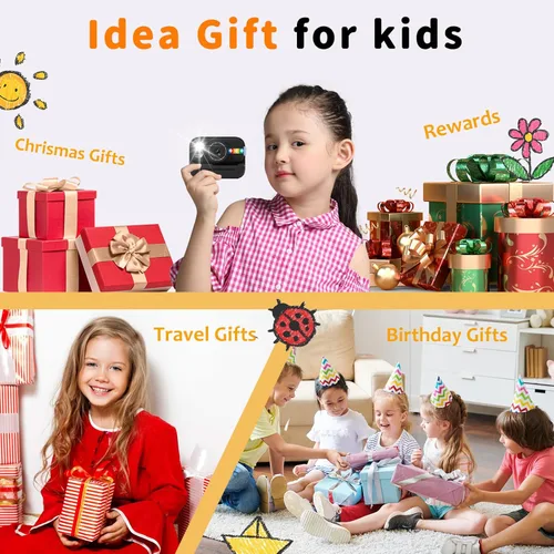 Miniatura 6 de Cámara de impresión instantánea para niños con papel de impresión de 5 colores, foto de 48MP, video 1080P, 21 marcos divertidos, tarjeta de 32GB