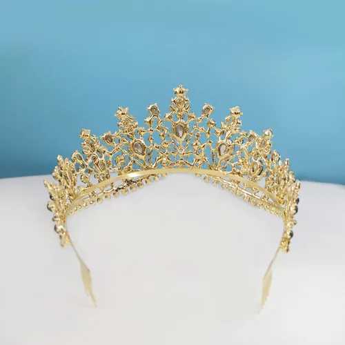 Miniatura 4 de Tiaras doradas de cristal para boda, corona de reina barroca con peine