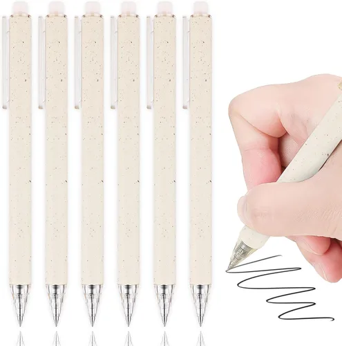 Miniatura 13 de Paquete de 12 bolígrafos de gel color beige crema, bonitos bolígrafos retráctiles estéticos de tinta negra neutra, punta fina de 0.020 in, secado