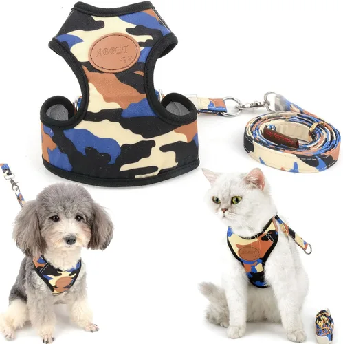 Miniatura 11 de SMALLLEE_Lucky_Store - Nuevo chaleco de nailon de malla suave, Arnés para mascotas, gatos, perros chicos o medianos, Juego de correa para perro