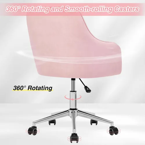 Miniatura 6 de VANSPACE Silla de escritorio de terciopelo para maquillaje con ruedas y respaldo, silla de oficina en casa, silla giratoria ajustable para Rosa