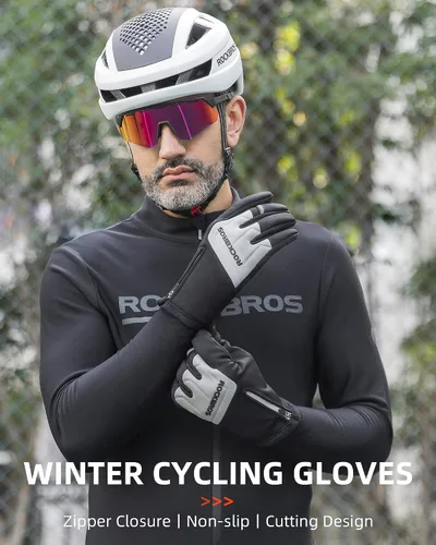 Miniatura 7 de ROCKBROS Guantes de ciclismo de invierno para hombre, guantes térmicos para correr para clima frío, guantes de esquí de invierno, guantes de nieve