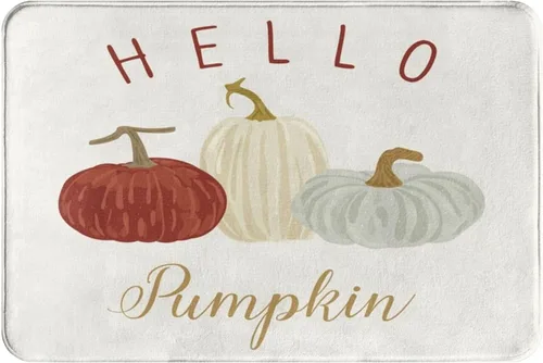 Alfombra de baño con diseño de calabaza con texto en inglés «Hello Fall», tapete de felpa para baño, suave, lavable, antideslizante, absorbente,