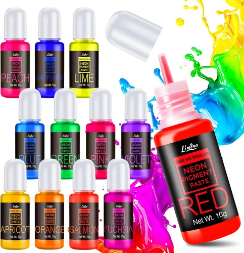 Limino Pasta de pigmento de neón – Pigmento de color concentrado de 12 colores para resina epoxi, arte de uñas, vela, limo y bomba de baño, tinte de