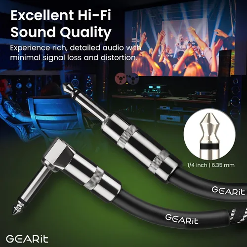 Miniatura 2 de GEARit Cable de instrumento de audio (10 pies) en ángulo recto a recto de 1/4 de pulgada macho a macho para cable AMP, base y guitarra eléctrica