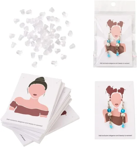 Miniatura 7 de Mega Pet 70 piezas de aretes y collares, tarjetero de 7 estilos para mujer, diseño de joyería, tarjetero, papel colgante con 70 tuercas de oreja