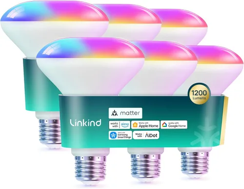 Miniatura 11 de Linkind Matter BR30 - Bombillas inteligentes con diseño elástico y color Aurascape de 4 zonas, bombilla de inundación inteligente empotrable de 850