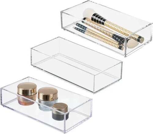 Miniatura 8 de Organizador Clarity de InterDesign para tocador, adecuado para cosméticos y productos de belleza, 8 x 12 x 2 pulgadas, transparente, Transparente, M