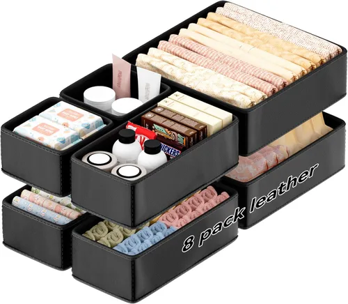 Miniatura 12 de Organizadores de Cajones de Cuero Vegano, Juego de 8 Cajas de Almacenamiento para Maquillaje, Mejora de Lujo para Cajones de Tocador, Reemplazo
