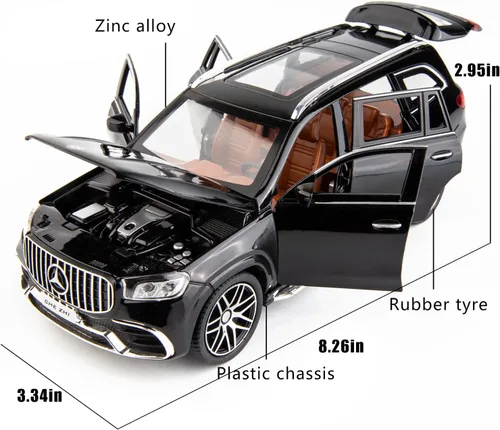 Miniatura 2 de WAKAKAC Modelo de automóvil fundido a presión GLS63 AMG 1/24 aleación coleccionable de juguete con luz y sonido, vehículo de juguete para adultos
