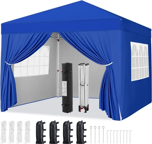 Miniatura 13 de Yaheetech Toldo desplegable de 10 x 10 pies con 4 paredes laterales extraíbles, tienda instantánea cerrada portátil, tienda de campaña impermeable