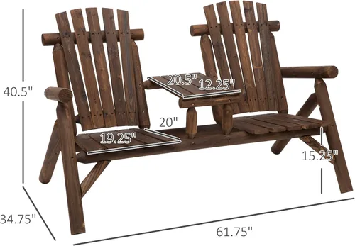 Miniatura 2 de Silla Adirondack de madera de 2 asientos, juego de sillas para exteriores con mesa auxiliar central, silla Adirondack de dos plazas al aire libre