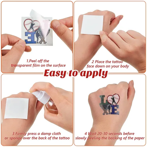 Miniatura 3 de 144 piezas de tatuajes temporales de béisbol, sóftbol, temática deportiva, impermeables, tatuajes temporales, suministros de decoración para fiestas