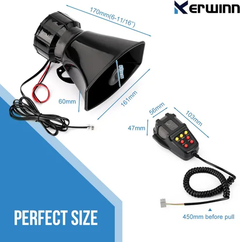 Miniatura 2 de Bocina de Sirena de Coche de 7 Tonos con Micrófono, Sirena de Alarma de 12V 100W Amplificador de Emergencia con Micrófono Sistema de Altavoz PA