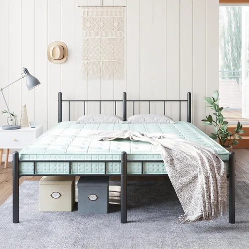 Miniatura 4 de Base de cama tamaño King de 14 pulgadas, no necesita somier, plataforma de metal con cabecero y piecero, soporte de listones resistentes, fácil