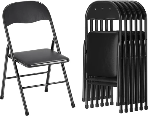 Miniatura 7 de VECELO Juego de 6 sillas plegables portátiles de metal con asientos acolchados de poliuretano suave para el hogar, oficina, fiesta, color negro