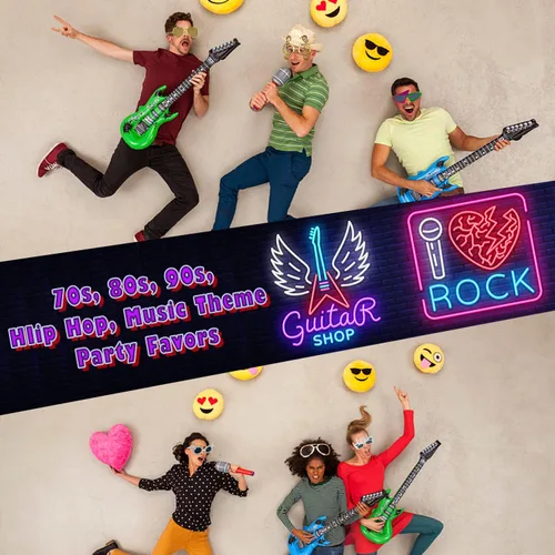 Miniatura 5 de Gran set de gafas de sol divertidas de estrella de rock, gafas de sol divertidas de fiesta de rock and roll, micrófono de guitarra inflable