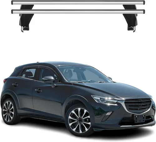 Miniatura 10 de OMAC Portaequipajes de techo liso para Mazda CX-3 2016-2021, color gris, 2 piezas antirrobo para viajes, kayak, canoa, surf, esquí, snowboard