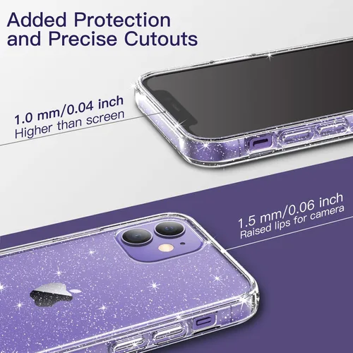 Miniatura 7 de JETech Funda con purpurina para iPhone 12/12 Pro, 6.1 pulgadas, a prueba de golpes, bonita funda brillante para mujeres y niñas (transparente)